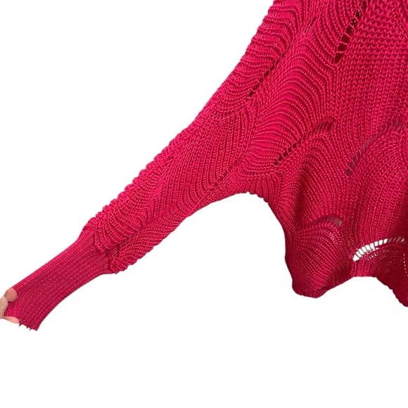 Davi & Dani Hot Pink Open Knit Sweater L Oversized Slouchy Beachy Lightweight - Picture 4 of 11